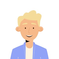 Avatar portrait of happy young blonde man. Vector illustration in flat style