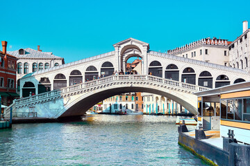 Fototapeta na wymiar The Grand Canal and front of Rialto bridge, Venice, Italy