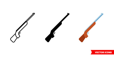 Shotgun rifle icon of 3 types color, black and white, outline. Isolated vector sign symbol.