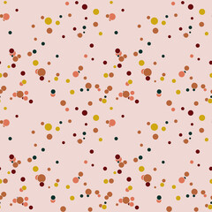 Abstract seamless pattern with colorful chaotic small circles. Infinity dotted messy geometric pattern. Random polka dot. Vector illustration.