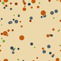 Abstract seamless pattern with colorful chaotic small circles. Infinity dotted messy geometric pattern. Random polka dot. Vector illustration.