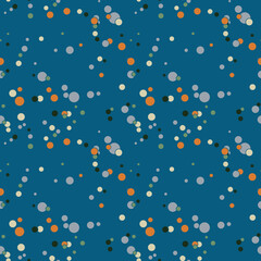 Abstract seamless pattern with colorful chaotic small circles. Infinity dotted messy geometric pattern. Random polka dot. Vector illustration.