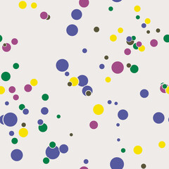 Abstract seamless pattern with colorful chaotic small circles. Infinity dotted messy geometric pattern. Random polka dot. Vector illustration.