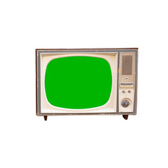 Isolated vintage tube tv with green screen on it