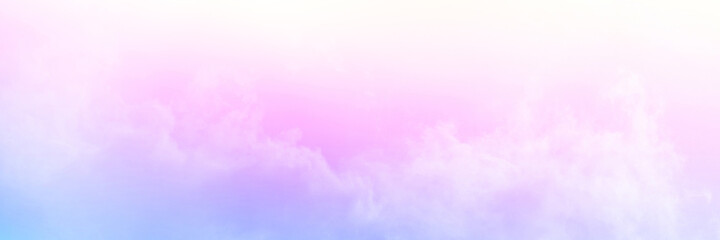 Colorful sky with Soft clouds. Fantasy magical sunny sky pastel background is fluffy white cloud. Freedom wallpaper concept. Sweet color dream.