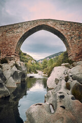 Fototapeta na wymiar Medieval stone bridge in Berga, Catalonia, Spain