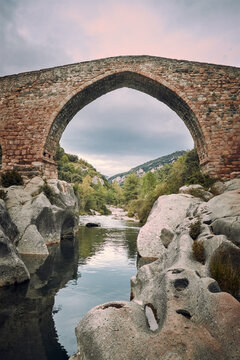 Medieval stone bridge in Berga, Catalonia, Spain