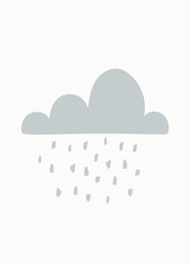 Lovely Baby Shower Vector Card with Infantile Style Rainy Cloud Isolated on a White Background Simple Hand Drawn Wall Art for Baby Boy and Baby Girl.