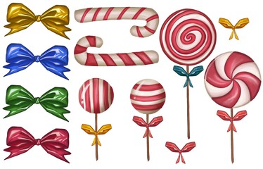 Set of realistic christmas candies, decorations, sweets