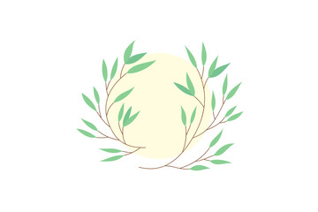 Drawing of green leaves and branches, vector illustration 