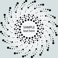 Black radial halftone dots in spiral form. Geometric art. Trendy design element for frame, logo, tattoo, sign, symbol, web, prints, posters, template, pattern and abstract background