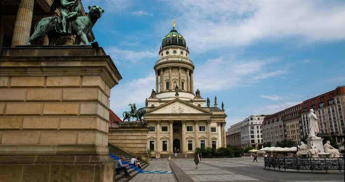 Daytime Hyper lapse of french dome at Hackescher Markt in Berlin, Germany