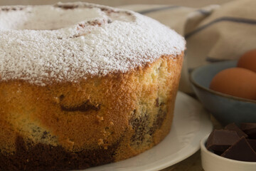 chiffon cake with chocolate and powdered sugar