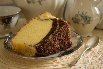 chiffon cake with chocolate and powdered sugar