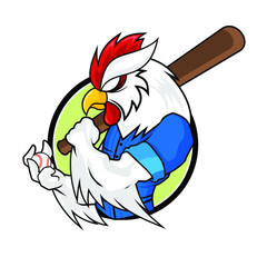 Baseball Mascots - White Rooster
