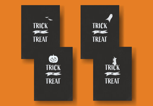 4 Halloween Cards Vintage Style