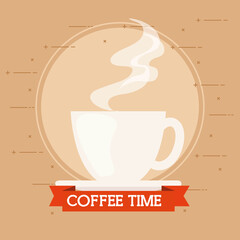 coffee time banner with cup ceramic vector illustration design