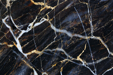 Plakat Gold and white patterned natural of dark marble pattern background texture.