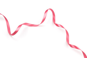 pink satin curly ribbon isolated on white background