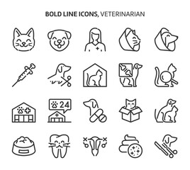 Veterinerian, bold line icons