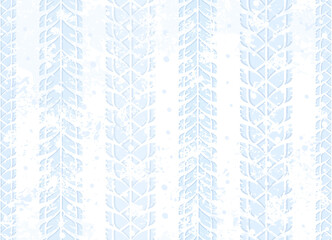 Snow tire track seamless pattern. Winter grunge background 