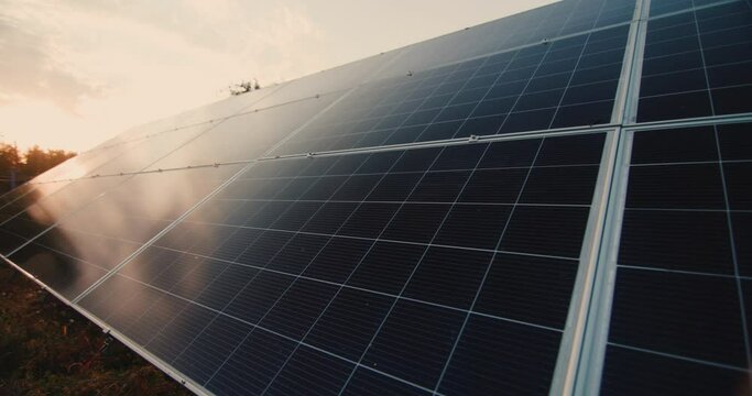 Ground solar panels. Steadicam shot