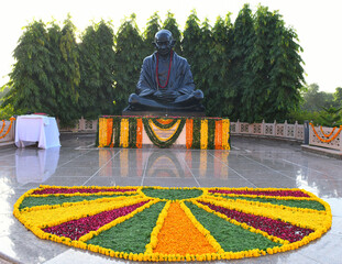 Black stone statue of the Father Of Nation Mahatma Gandhi, who employed nonviolent resistance to...