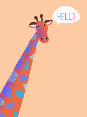 colorful giraffe says Hello