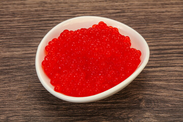 Red salmon caviar in the bowl