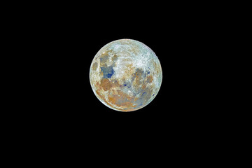 A colorful Lunar mineral map. Full moon as seeing from the southern hemisphere. Amazing the moon...
