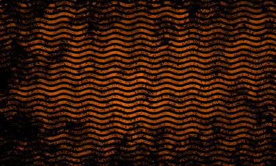 abstract old darkened striped horizontal wavy shabby background with orange and black stripes. Stylish grunge background