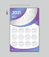 Wall calendar 2021 design template vector illustration with Place for Photo and Company Logo. Week Starts on Monday. Set of 12 Months, desk calendar design, printing, poster, advertisement.