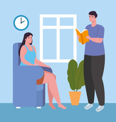woman and man reading on chair at home design of Activity and leisure theme Vector illustration