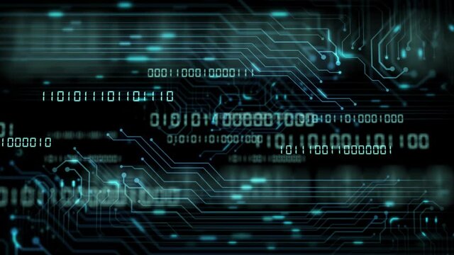 Animated world map with digits 0 and 1 binary code on a background. Concept of informatization of society and the digital world. Bitcoin mining. Digital technology or data transformation