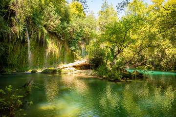 Kursunlu waterfall near Antalya city in Turkey, beautiful nature travel background, autumn time