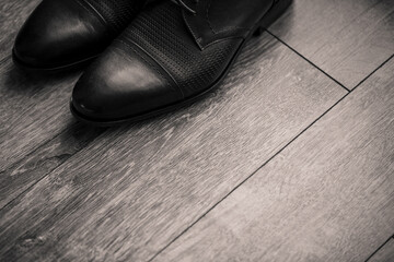 Mens elegant set of stylish groom accessories for wedding day. Men's classic shoes