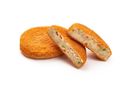 Fishcake burger cutlets, isolated on white background