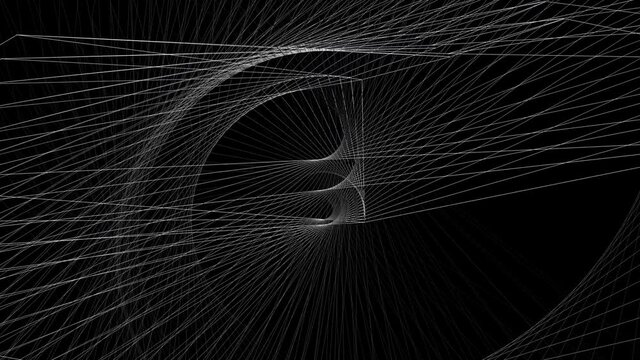 Animation of digital tunnel made of wired framed with various rotations and animations.