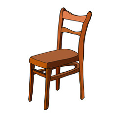 Wooden chair vector sketch illustration. Vintage brown hand drawn stool