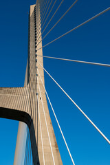 Close up One of the Main Towers of "Vasco Da Gama" Bridge, in Lisbon Portugal The Second Largest Bridge in Europe