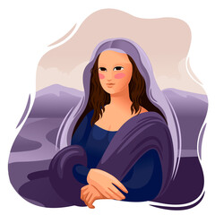 Cartoon Color Character Person Mona Lisa Renaissance Concept. Vector