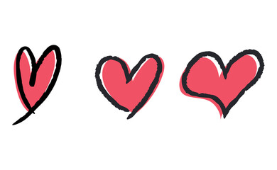 Hand drawn hearts, love icon symbols. Heart doodles. Hand drawn valentine's day design.