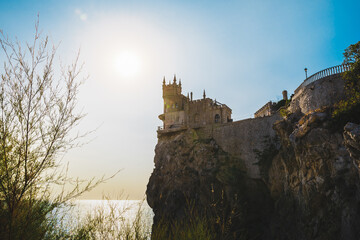 Fototapeta premium Yalta / Crimea - 22 Sep 2020: Castle of Swallow's Nest at the Black Sea coast. Beautiful tourist place in Crimea.