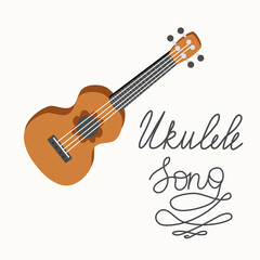 Fototapeta premium Cartoon ukulele with lettering text for summer, music poster template design.