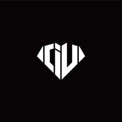 I U initial letter with diamond shape origami style logo template vector