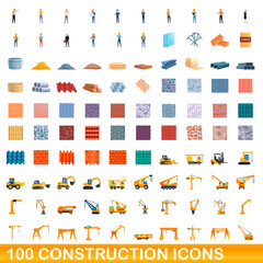 100 construction icons set. Cartoon illustration of 100 construction icons vector set isolated on white background