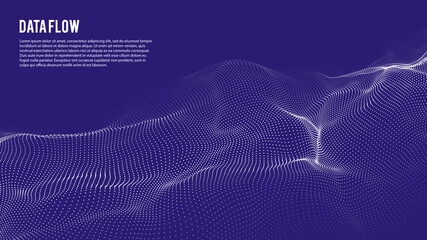 Big data stream. Abstract wave with moving dots. Flow of particles. Vector cyber technology illustration.