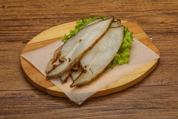Delicous smoked halibut slices snack