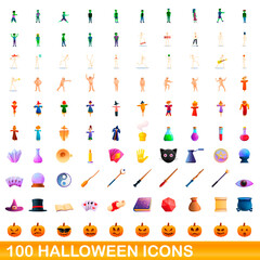 100 halloween icons set. Cartoon illustration of 100 halloween icons vector set isolated on white background