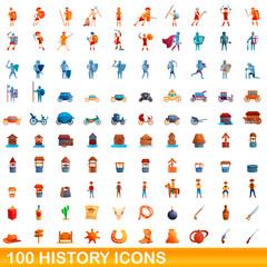 100 history icons set. Cartoon illustration of 100 history icons vector set isolated on white background